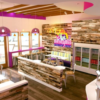 Bearry Bliss frozen yogurt shop interior design and branding
