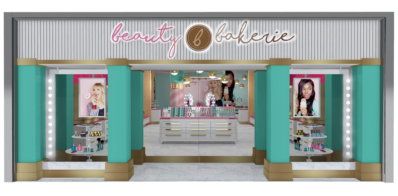Beauty store mixes cosmetics and dessert imagery in window display
