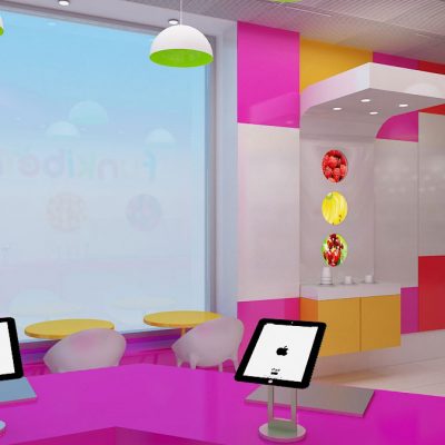 Funkiberry frozen yogurt shop interior design and branding