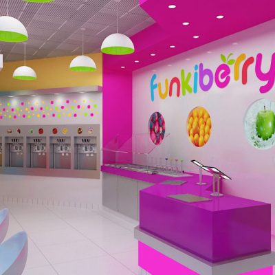 Funkiberry frozen yogurt shop interior design and branding