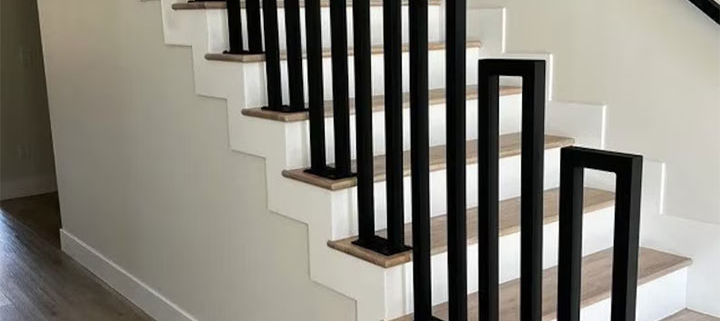 Contemporary metal stair railings with geometric design