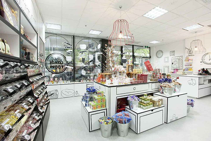 Candy store interior design outlined in black looks like a drawing
