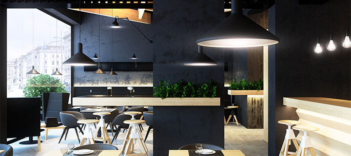High color contrast in contemporary cafe design