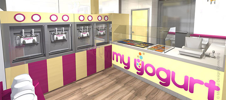 Fun kiosk design for frozen yogurt brand