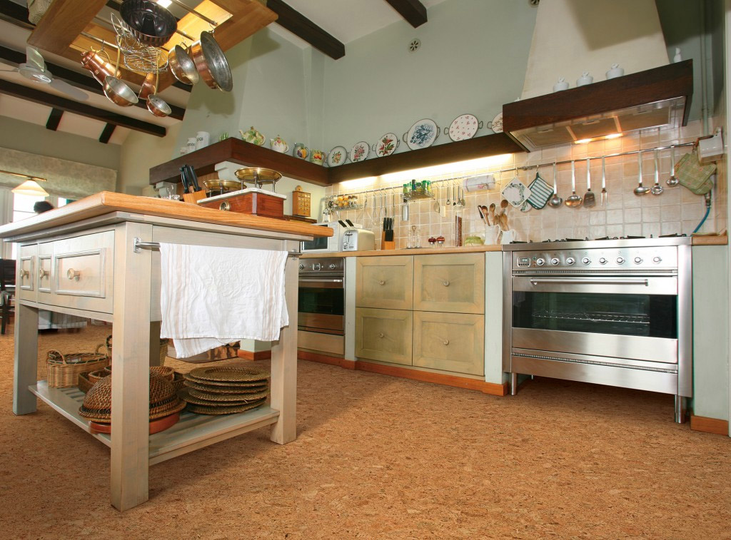 Cork floors in kitchen with rustic vibes