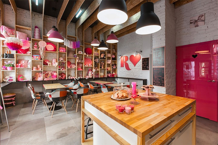 Use of pink in cafe interior design