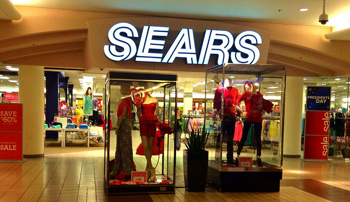 Sears logo displayed at the entrance of the store before rebranding