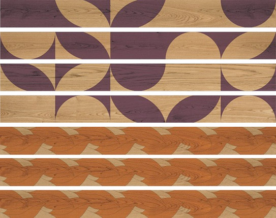 Decorative wood floors with geometric and floral patterns