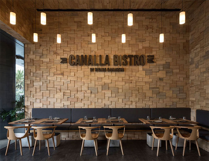 Wood Shingle Wall Treatment for a Unique Restaurant Interior Design