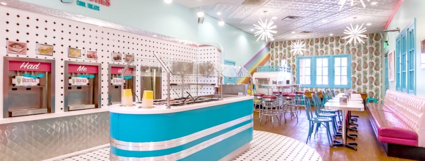 Colorful mid-century ice-cream parlor by Mindful Design Consulting