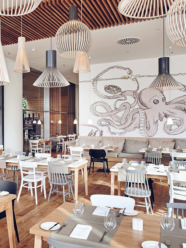 Oversize Wall Graphic Marine Theme Restaurant Interior Design 