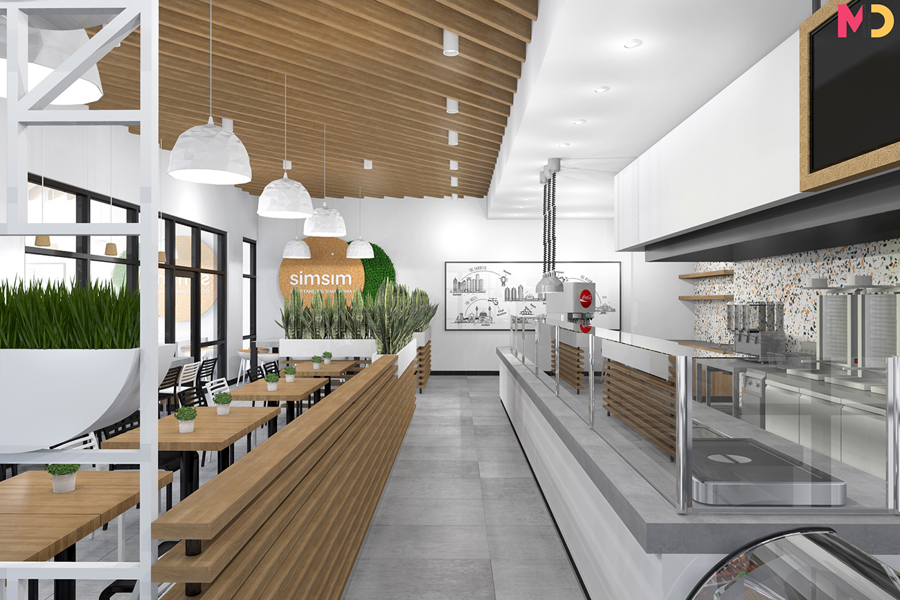 SimSim restaurant design wood ceiling