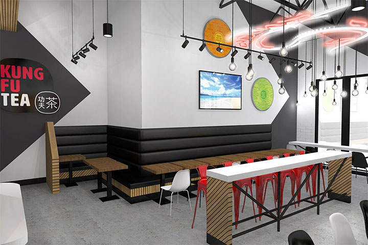 Modern boba tea shop interior design in San Diego