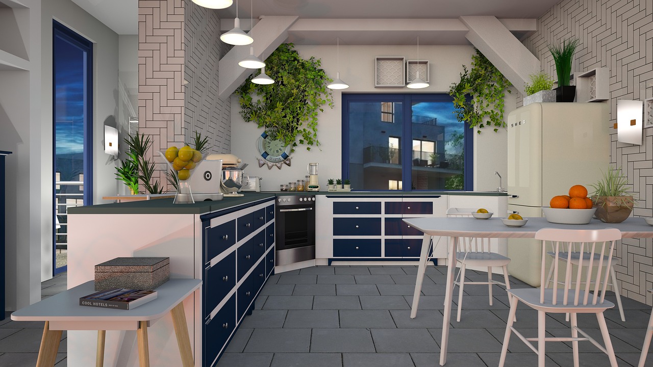 Mediterranean-style kitchen using Pantone's color of the year 2020