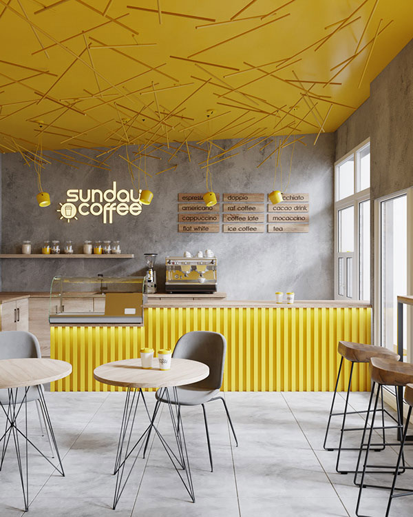 Modern sleek restaurant using the 2021 Pantone colors of the year