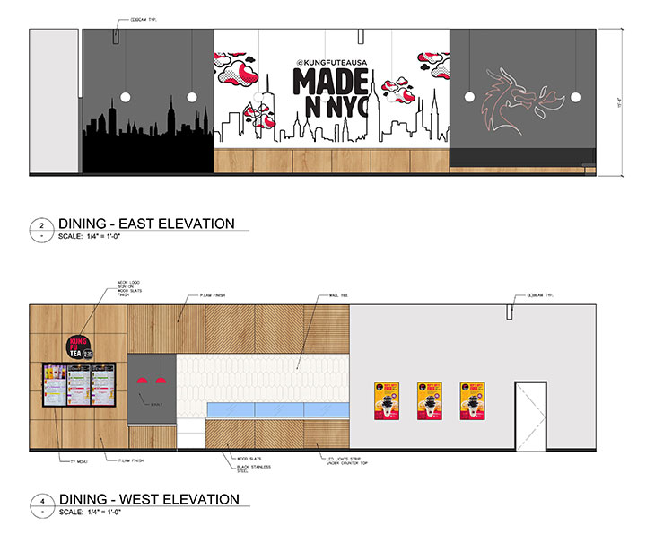 Second elevation of bubble tea cafe interior