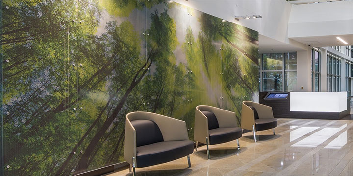 Beautiful landscape painted on aluminum sheet in lobby design