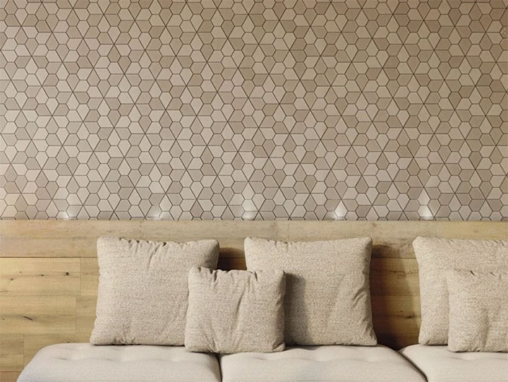 Beige glass mosaic as wall treatment in hotel design