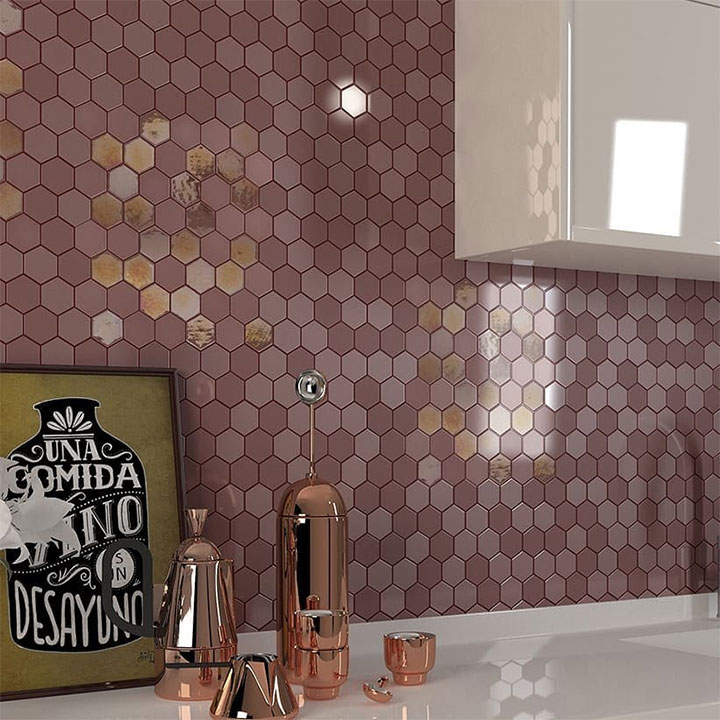 Pink hexagonal wall tiles in bathroom design
