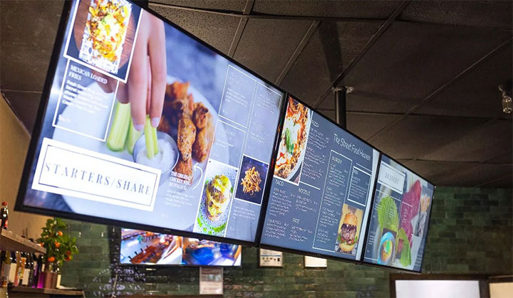 Advertising restaurant menu items on screen 