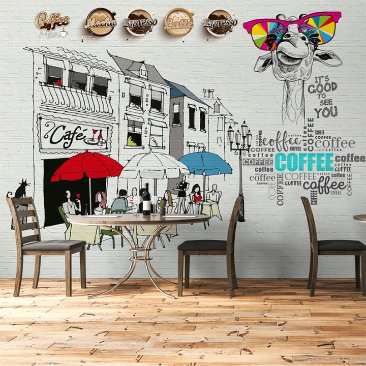 Parisian cafe wallpaper as a selfie wall in a coffee shop