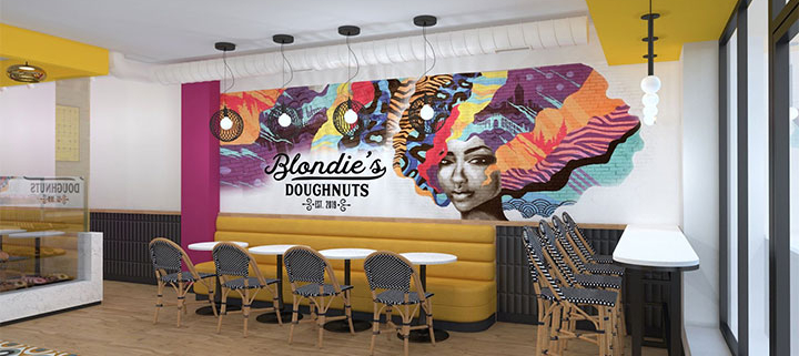 Large wall graphic of African inspiration in dessert shop