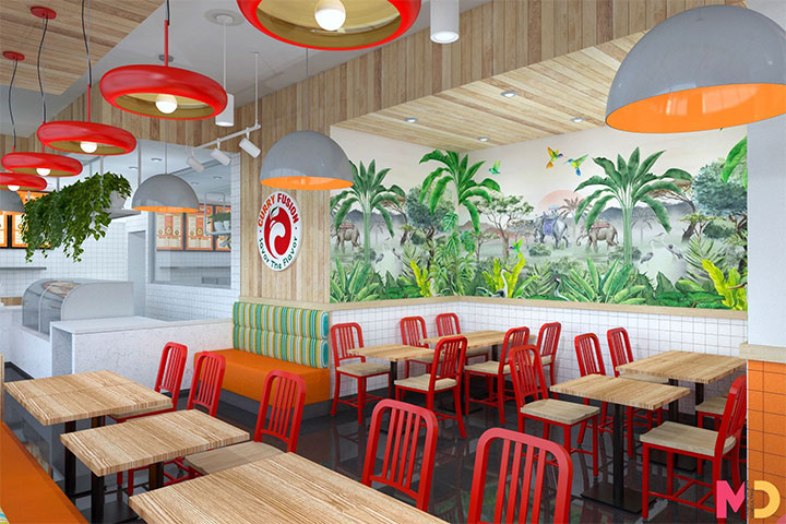Restaurant using bold colors for a space that creates a sense of well-being