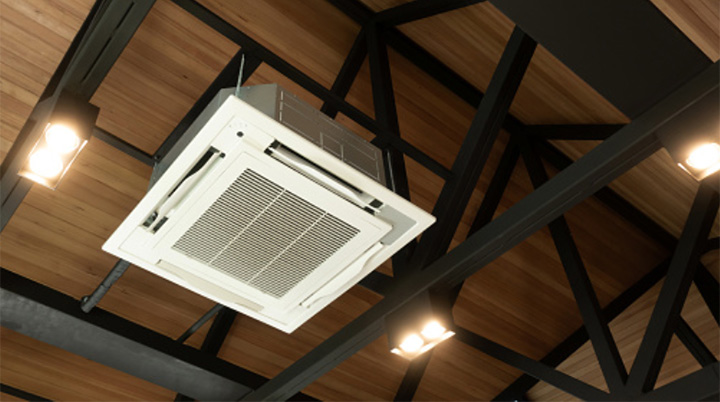 Ventilation system with ceiling vent for healthy air in commercial spaces