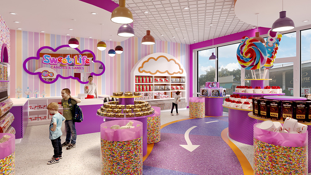 Sweet Life Candy Shop and Arcade Interior Design and Branding