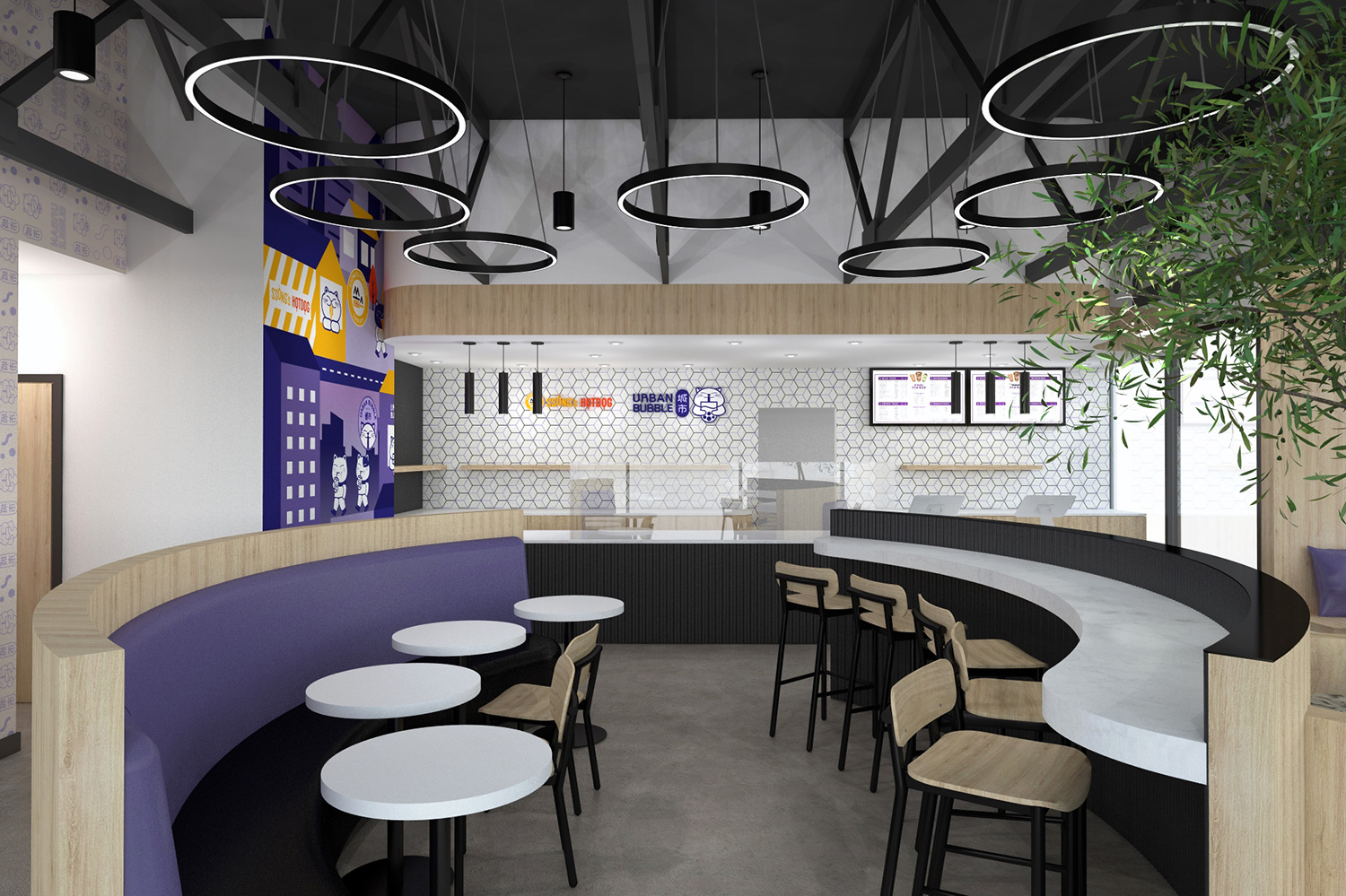 Urban Bubble Boba Tea and Ssong's Hotdogs Franchise Store Interior Design