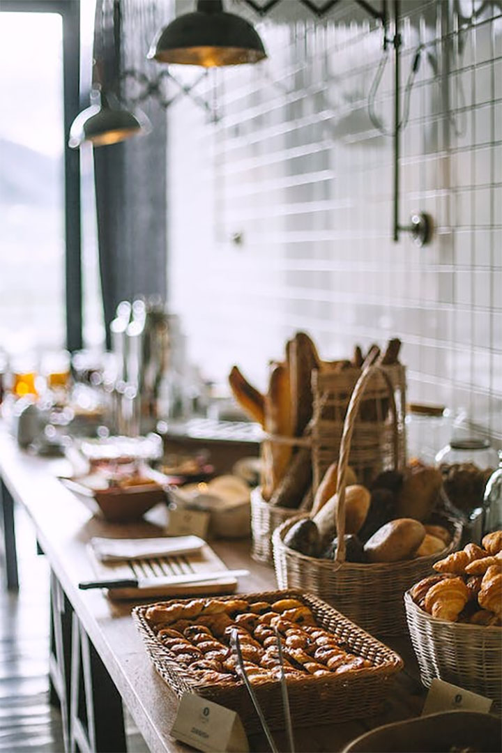 Bakery kitchen full of pastry baskets