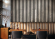 Wooden slat wall in elegant restaurant interior