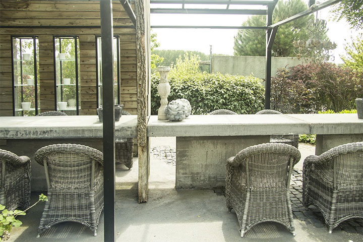 Concrete counters in an outdoor setting.