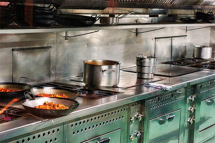 Use of the stainless steel in commercial kitchen.