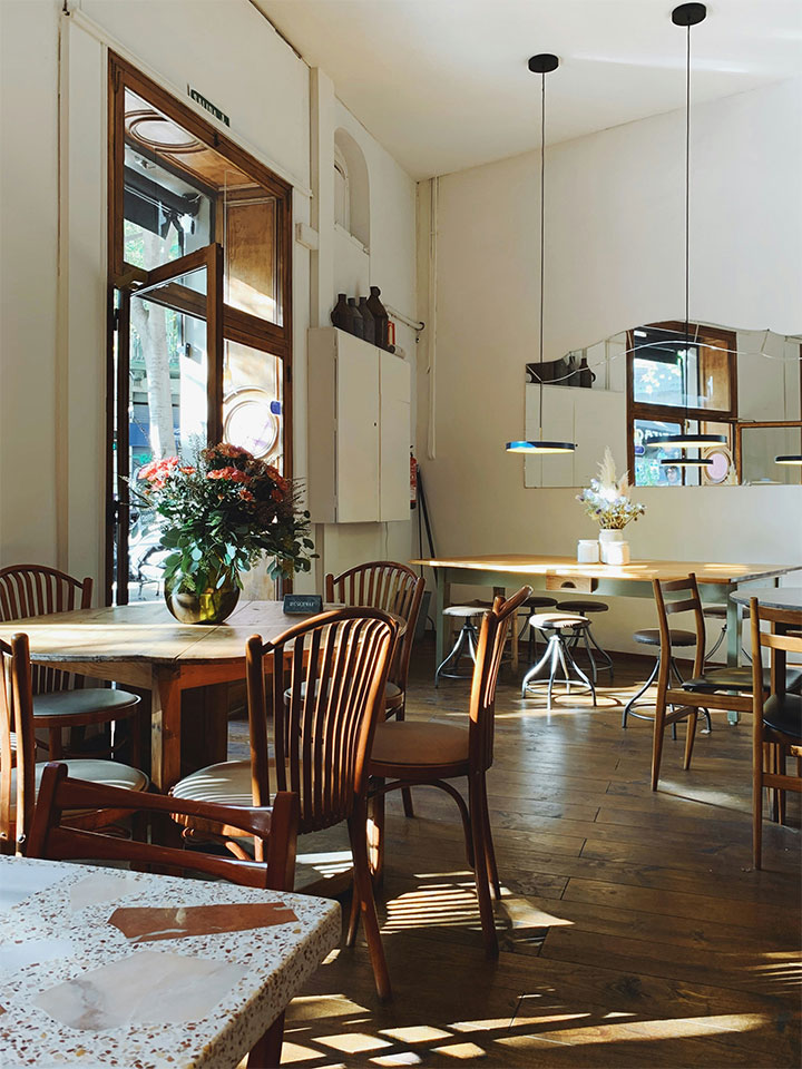 Cozy restaurant with warm hardwood floors.
