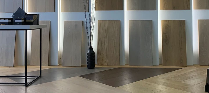 Samples of oak flooring planks.