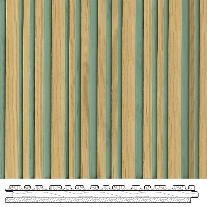 Interior design materials - slat wood plank system.