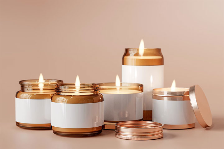 Collection of scented candles for a restaurant's sensory design.