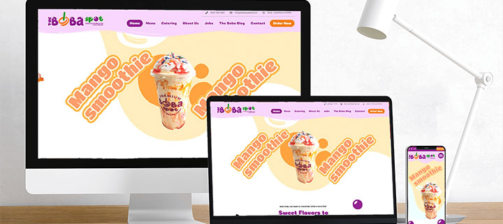 Appetizing smoothie image on the homepage of a dessert store site.