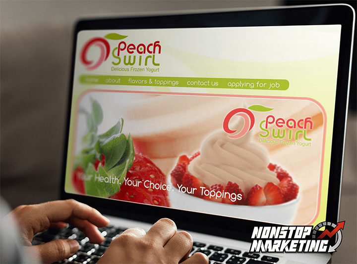 Colorful website redesign for a small frozen yogurt shop.