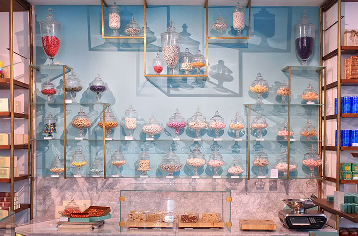 Vintage-vibe dessert wall meant to enhance customer engagement.