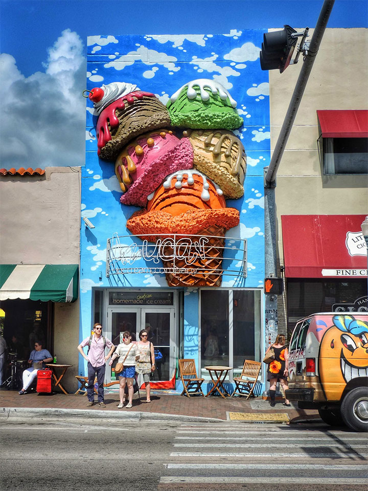 Dramatic outdoor signage for an ice-cream store.