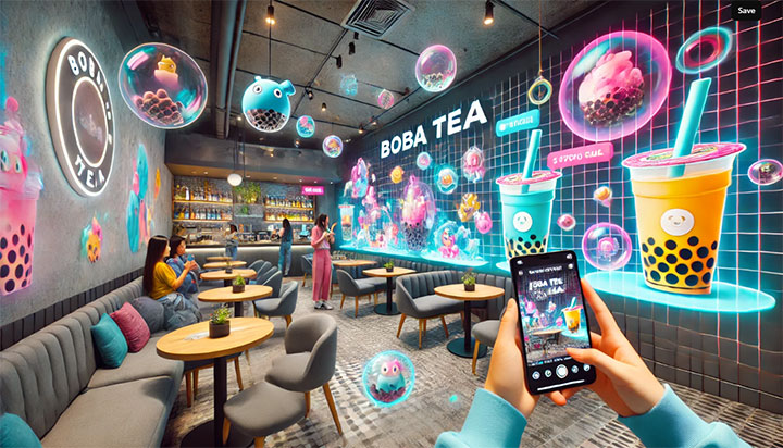 Use of AR technology in boba shop.