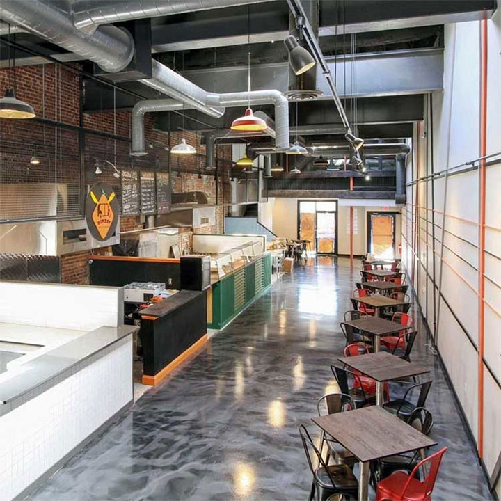 Low-maintenance floor in dessert shop.