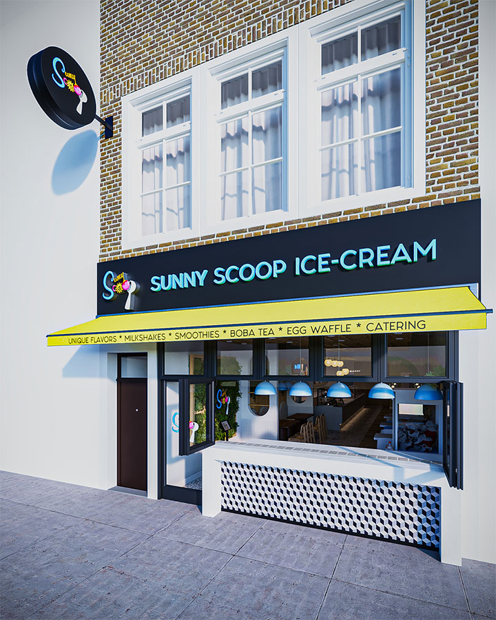 Logo on signage above the ice-ceam store entrance.