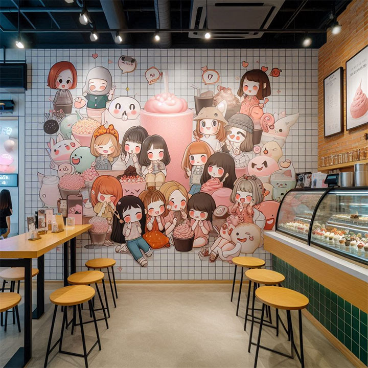 Selfie wall in a dessert store design with a young target market in mind.