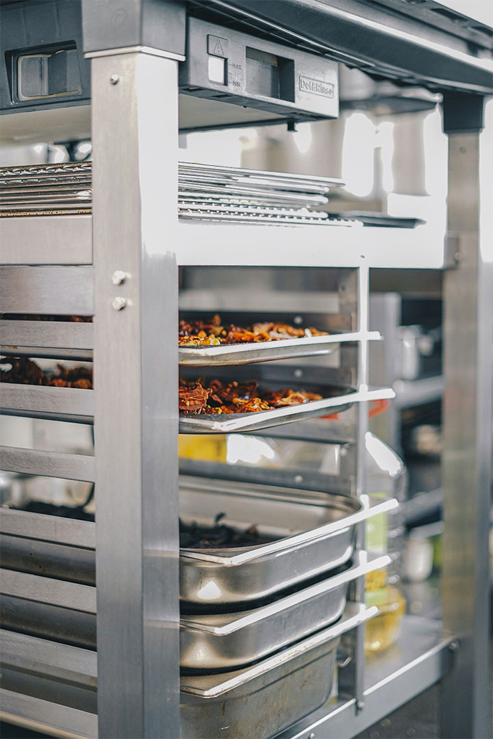 Stainless steel kitchen gear.