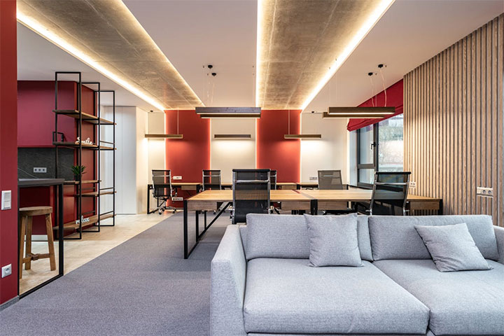 Clean office that shows good carpet maintenance.