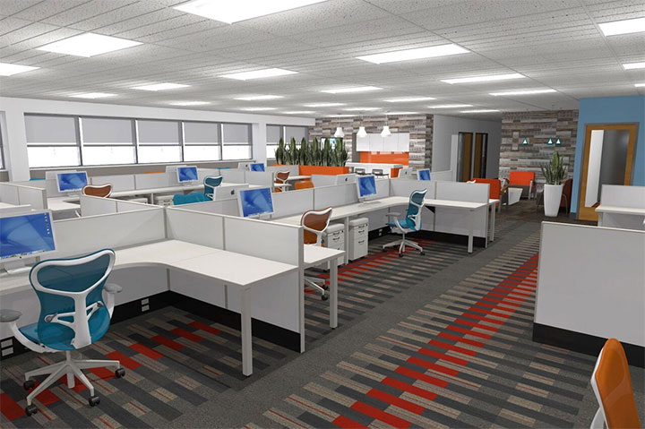 Colorful carpet in modern office design.