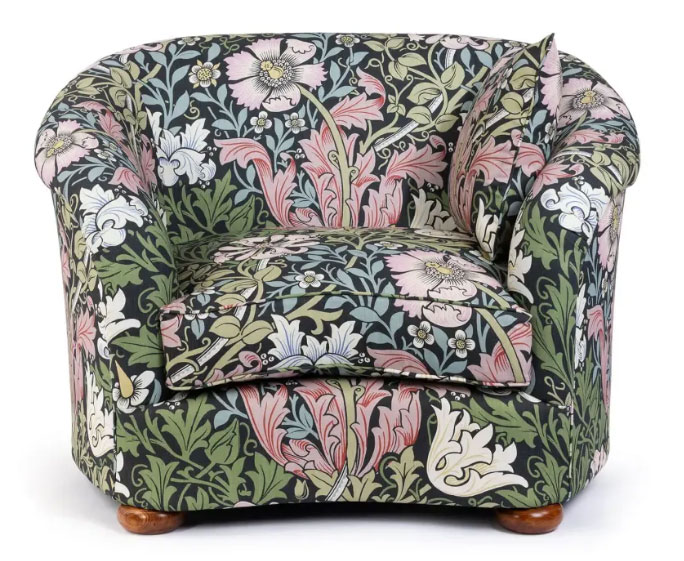 Colorful chair with floral patterns.